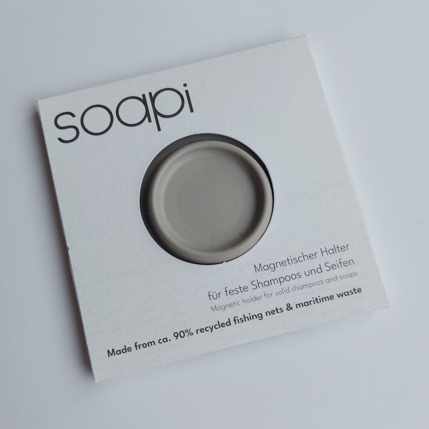 SOAPI porte savon aimante, magnetique en plastique recyclé, minimal, modern, coloris gris clair, ILELI savons