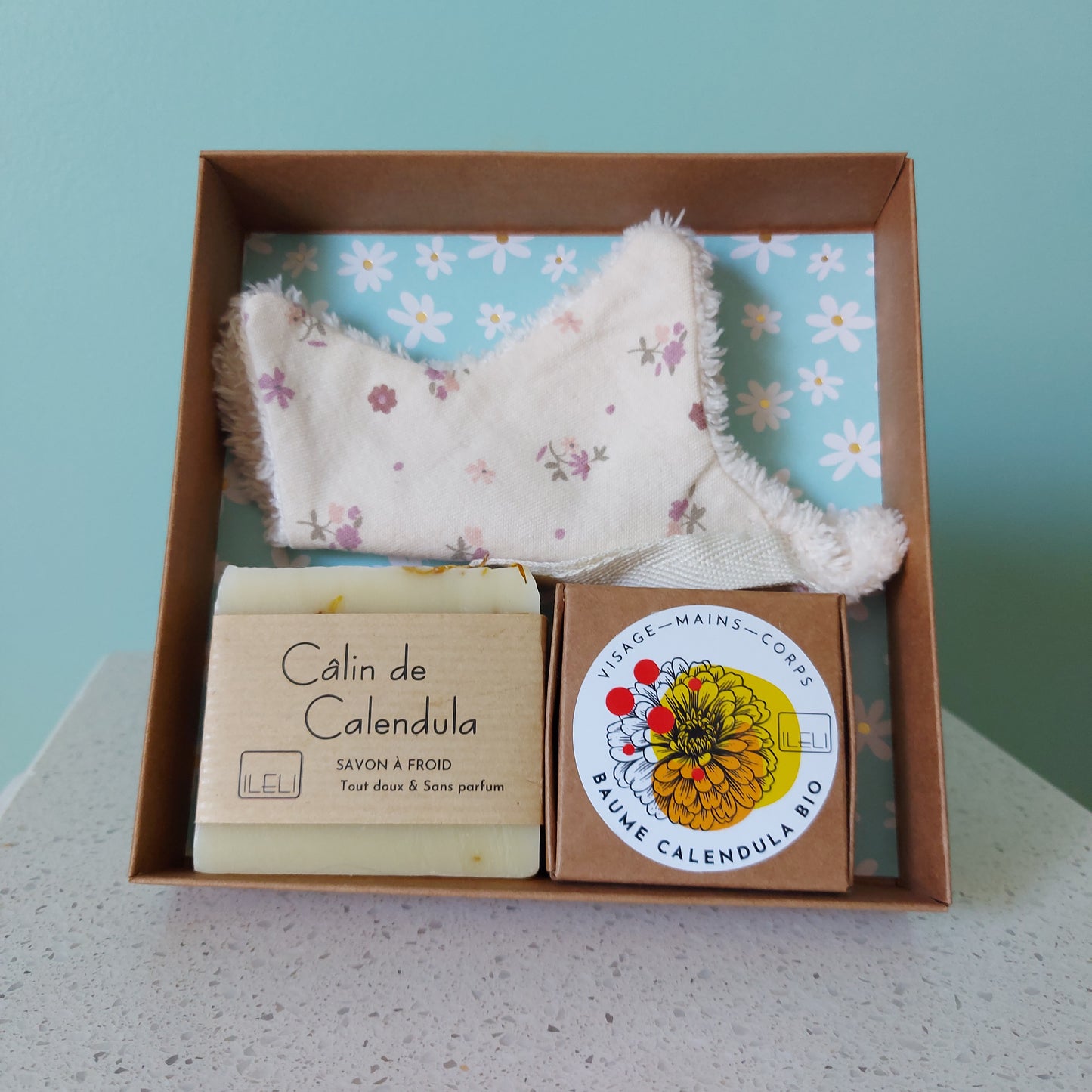 Calendula gift package with organic calendula soap and organic calendula over balm