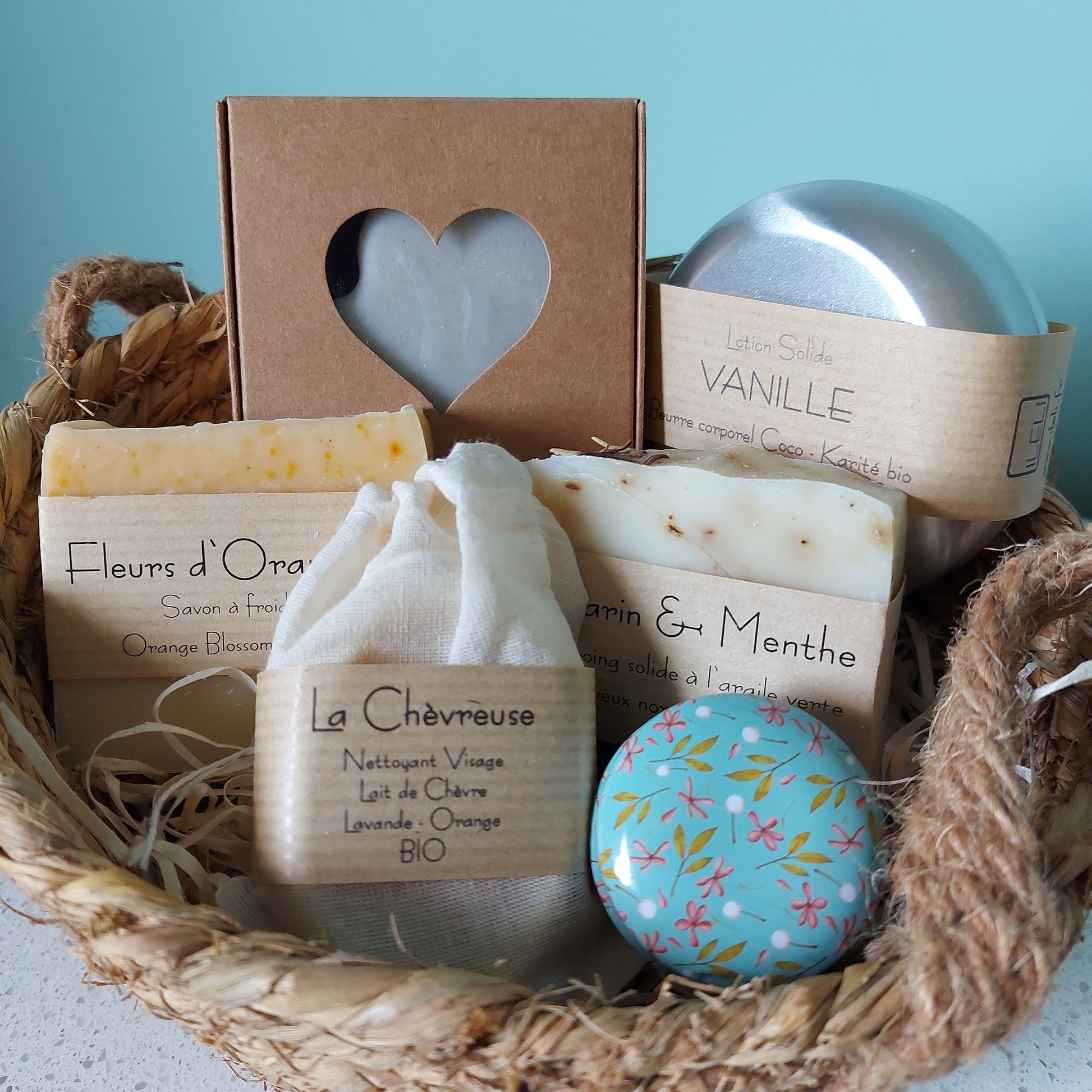 Panier Cadeau Savons artisanaux, Main, Corps, Shampoing et Baume, Savonnerie ILELI