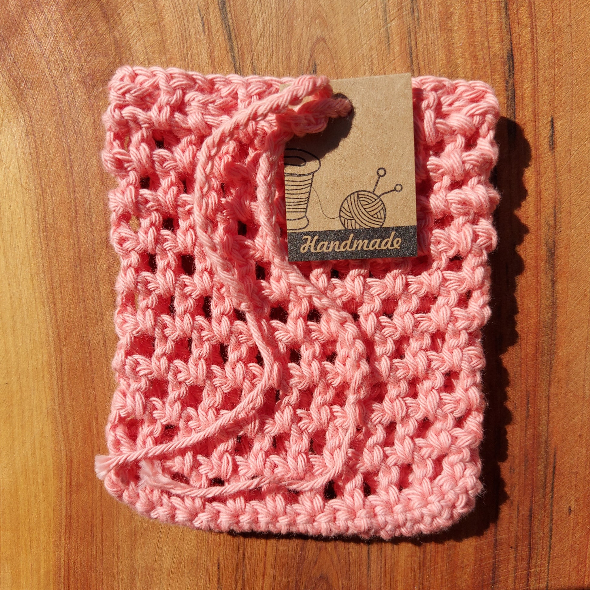 Sac à savon solide original, soap pouch, Pochette pour Savon en coton bio, fait main en France, coloris pêche, 